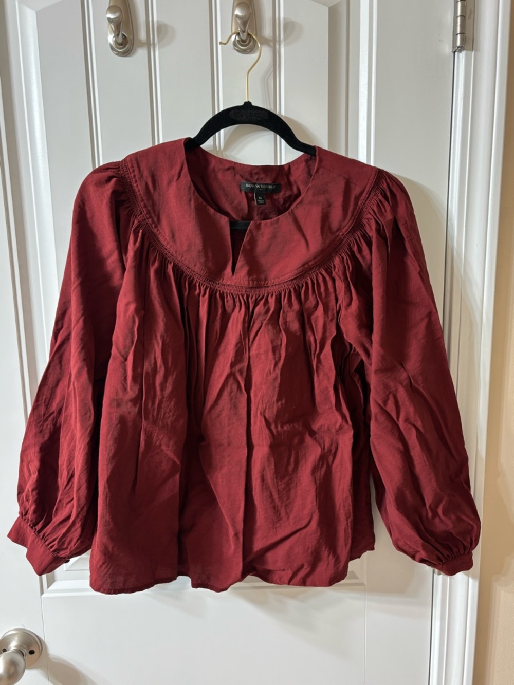 Banana Republic Deep Red Gathered Yoke Blouse